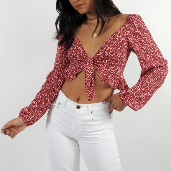 Princess Polly Tops - Grey Bandit Tessa Crop in Red